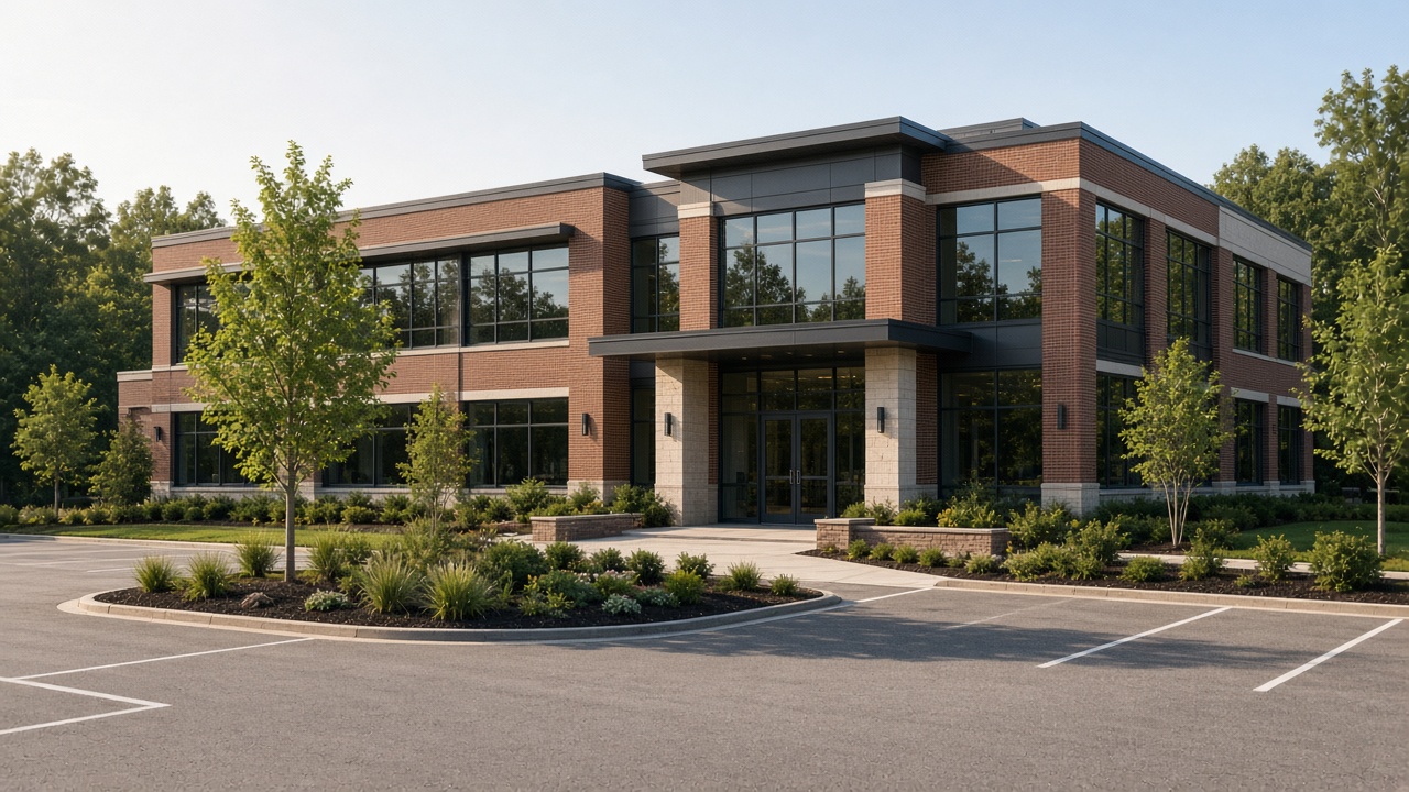 Decorative photo of a modern brick office building exterior