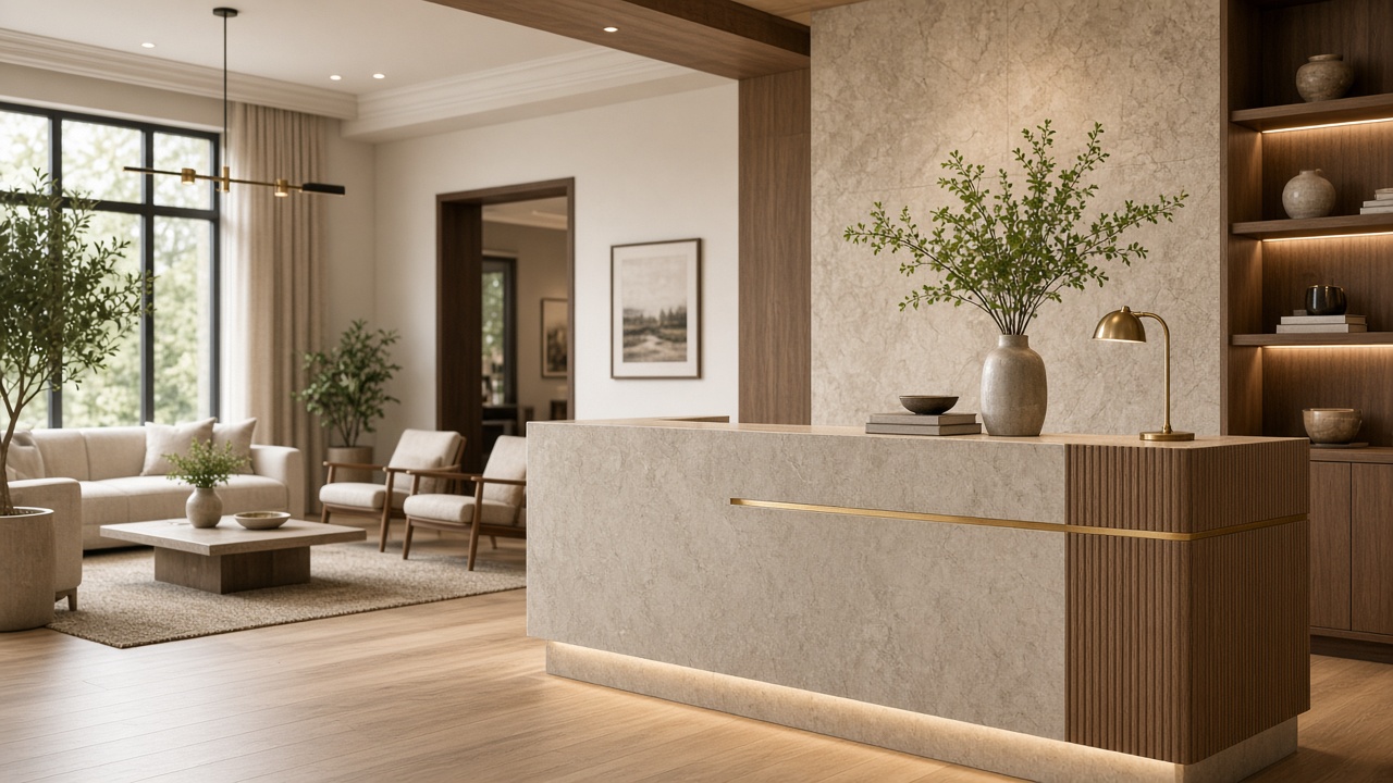 Decorative photo of a warm modern office reception interior
