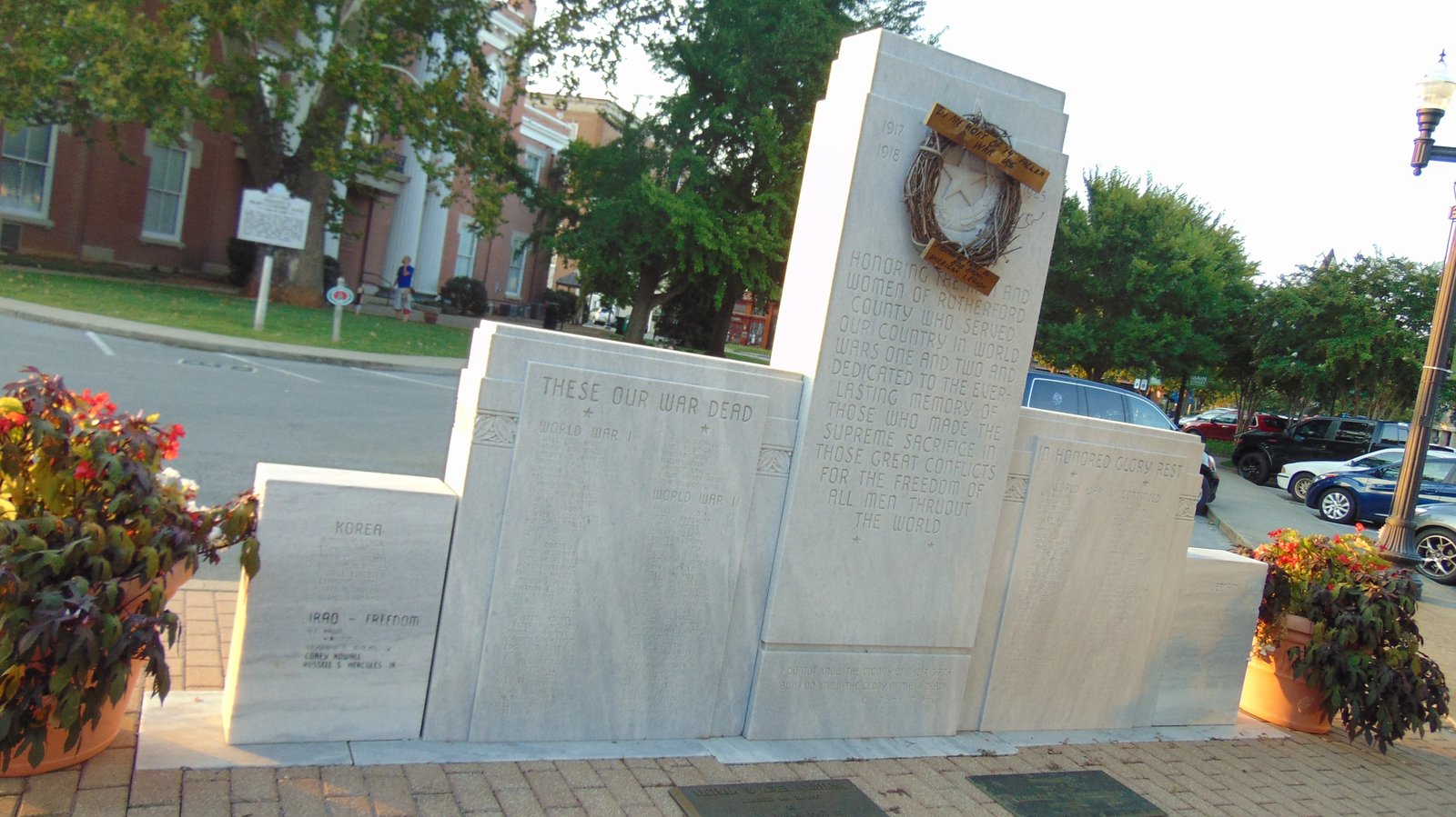 Rutherford County war memorial on the Murfreesboro Public Square with the courthouse beyond